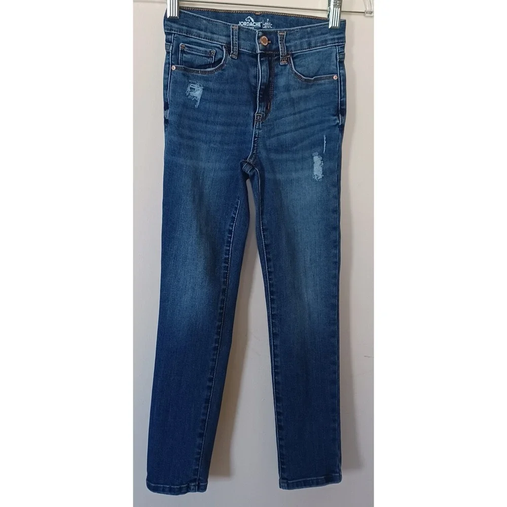 Jordache Girls Skinny Jeans Size 7‎ Medium Wash Distressed Denim Blue Pants